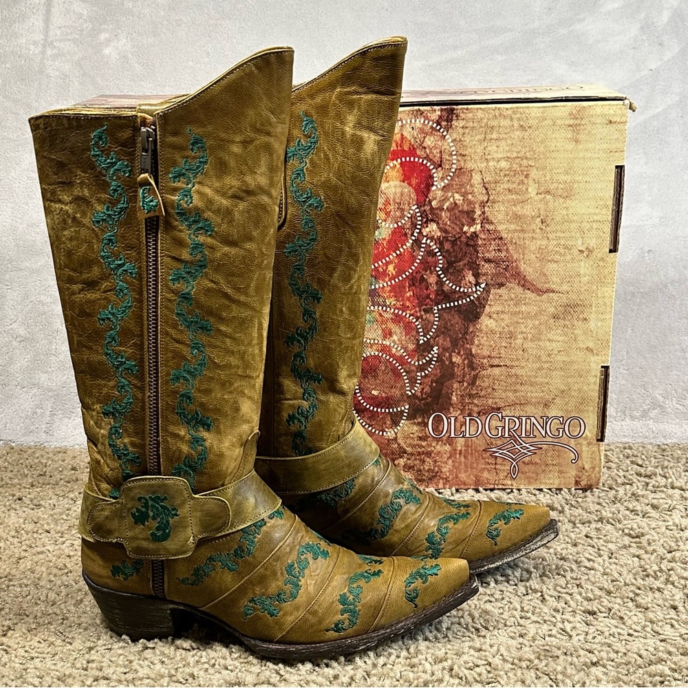 Old Gringo Women's Aina Vesuvio Green Western Boots with Turquoise Embroidery
